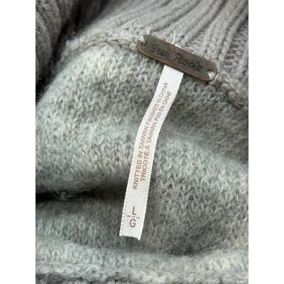 Free People Milo Pullover Grey Tight Knit Cowl Neck Oversized Sweater Size L - Picture 4 of 10